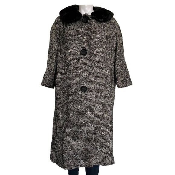 Vintage Livingston Bros Berriege Wool Fur Coat Black & White Fur CollarJacket Si - Picture 4 of 11